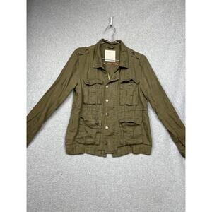 Free People Military Utility Jacket Womens 4/S Linen Cargo Pocket Gorpcore Green